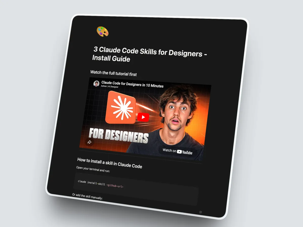 3 Claude Code Skills for Designers - Install Guide