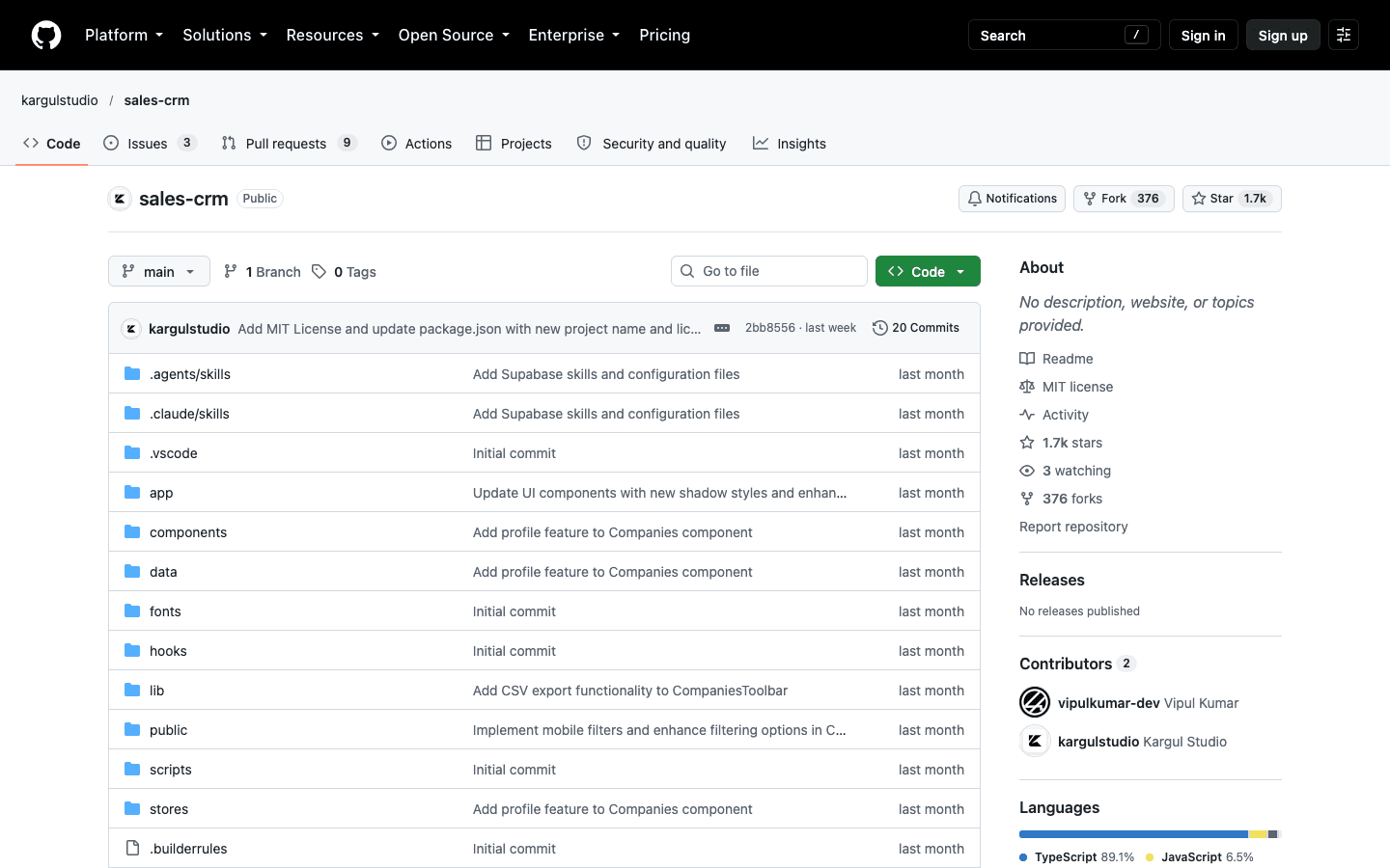 The sales-crm template on GitHub