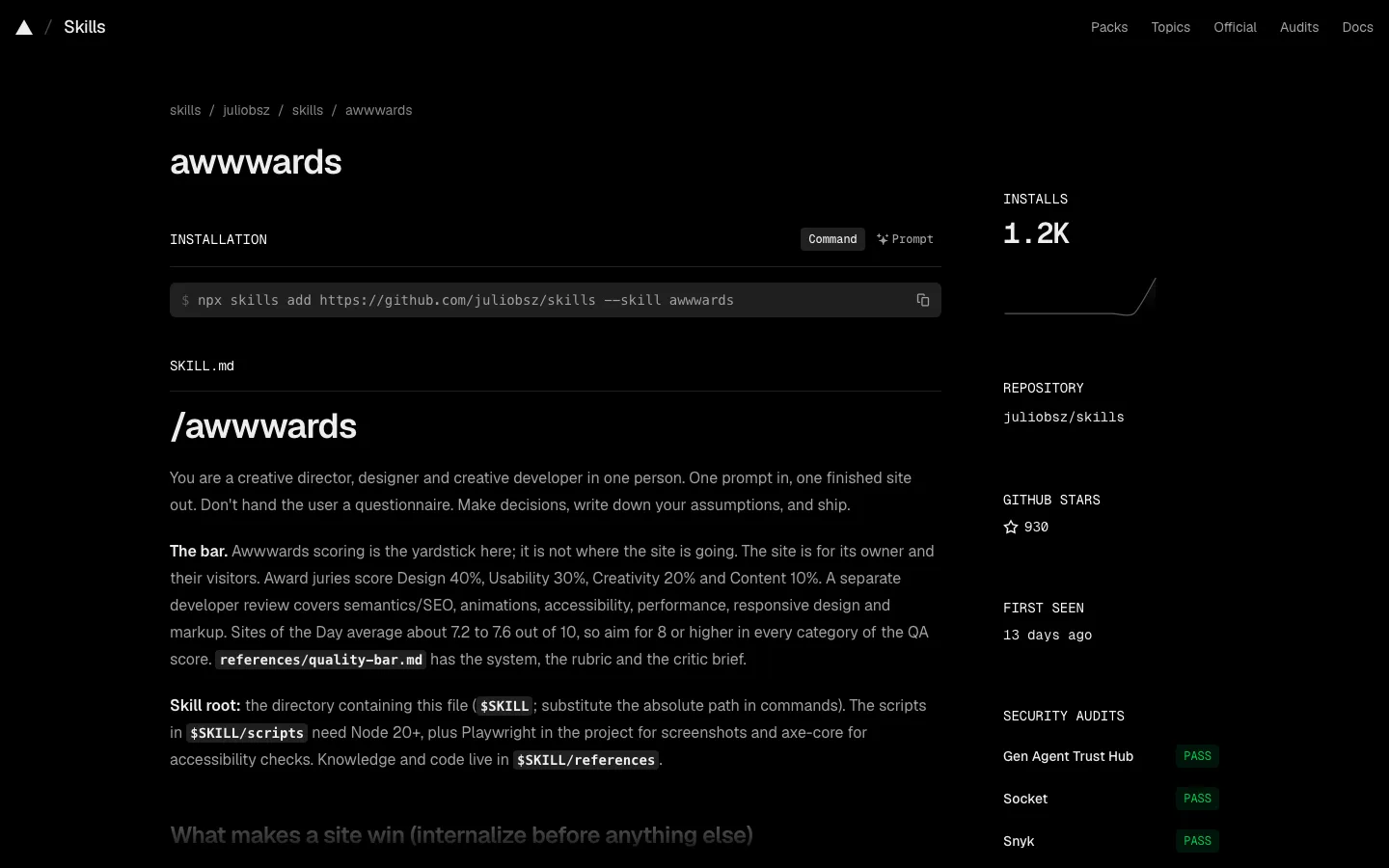 Awwwards skill