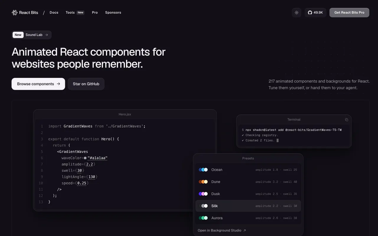 React Bits home page